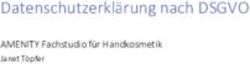 Datenschutzerkl&auml;rung nach DSGVO - AMENITY Fachstudio f&uuml;r Handkosmetik Janet T&ouml;pfer