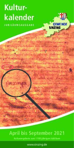 Kultur-kalender - April bis September 2021 www.sinzing.de - Gemeinde Sinzing