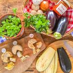 Ricette Vialline di Giugno - Rezepte mit den Erzeugnissen von La Vialla und . frischen Auberginen, Sugo Finto, Mousse di Ricotta