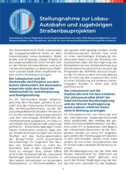 Stellungnahme zur Lobau-Autobahn und zugeh&ouml;rigen Stra&szlig;enbauprojekten