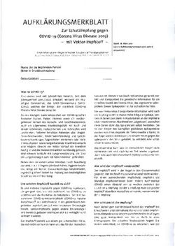 AUFKL&Auml;RUNGSMERKBLATT Zur Schutzimpfung gegen COVID-19 (Corona Virus Disease 2019) - mit Vektor-Impfstoff - Dr. med. Bek