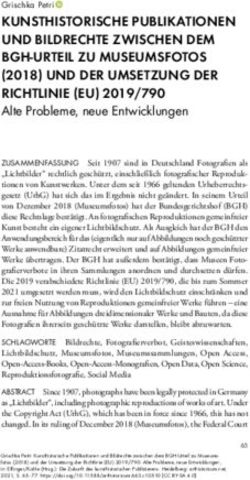 KUNSTHISTORISCHE PUBLIKATIONEN UND BILDRECHTE ZWISCHEN DEM BGH-URTEIL ZU MUSEUMSFOTOS (2018) UND DER UMSETZUNG DER RICHTLINIE (EU) 2019/790