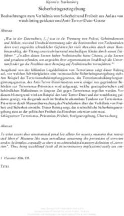 Sicherheitsgesetzgebung Beobachtungen zum Verhältnis von Sicherheit und Freiheit aus Anlass von watchlisting guidance und Anti-Terror-Datei-Gesetz ...