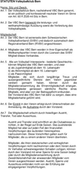 STATUTEN Volleyballclub Bern