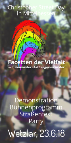 Wetzlar, 23.6.18 Demonstration Bühnenprogramm Straßenfest Party - Facetten der Vielfalt - CSD Lahn eV