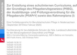 Zur Erstellung eines schulinternen Curriculums, auf der Grundlage des Pflegeberufegesetzes (PflBG), der Ausbildungs- und Pr&uuml;fungsverordnung f&uuml;r ...