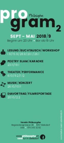 SEPT - MAI 2018/9 Beginn um 20 Uhr Bar ab 19 Uhr - Bistro Philosophe - Dielsdorf