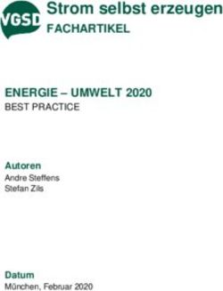 Strom selbst erzeugen - FACHARTIKEL ENERGIE - UMWELT 2020 BEST PRACTICE Autoren Andre Steffens Stefan Zils - VGSD