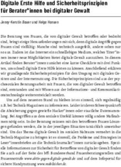 Digitale Erste Hilfe und Sicherheitsprinzipien f&uuml;r Berater*innen bei digitaler Gewalt - De Gruyter