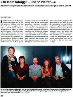 "30 Jahre fabriggli - und so weiter - Das Werdenberger Kleintheater in einem etwas un&uuml;berschaubar gewordenen Umfeld