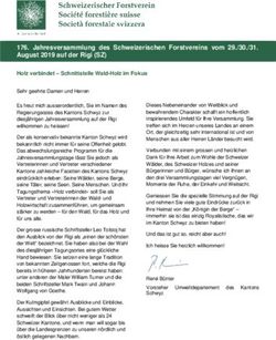Jahresversammlung des Schweizerischen Forstvereins vom 29./30./31. August 2019 auf der Rigi (SZ) - Schweizerischer Forstverein