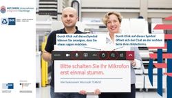 Bitte schalten Sie Ihr Mikrofon erst einmal stumm - Durch Klick auf dieses Symbol &ouml;ffnet sich der Chat an der rechten Seite ihres Bildschirms.