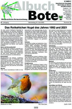 Das Rotkehlchen Vogel des Jahres 1992 und 2021 - Gemeinde Steinheim am Albuch