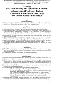 Satzung &uuml;ber die Erhebung von Geb&uuml;hren f&uuml;r Sonder nutzungen an &ouml;ffentlichen Stra&szlig;en (Sondernutzungs-Geb&uuml;hrensatzung) der Gro&szlig;en Kreisstadt Radebeul
