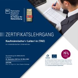 ZERTIFIKATSLEHRGANG Kaufm&auml;nnische/-r Leiter/-in (TAE) im mittelst&auml;ndischen Unternehmen - Kaufm&auml;nnische/-r Leiter/-in (TAE)