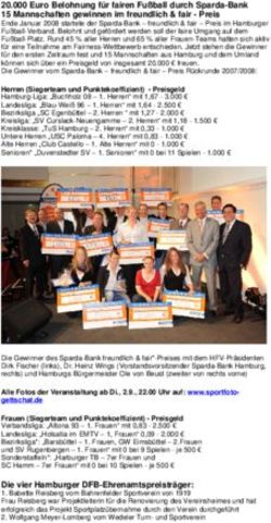 20.000 Euro Belohnung für fairen Fußball durch Sparda-Bank 15 Mannschaften gewinnen im freundlich & fair - Preis